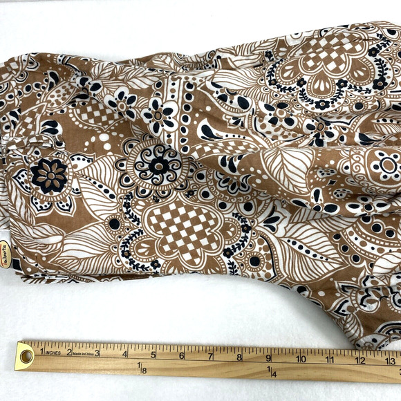 Talbots Pants Womens Size 12‎ Brown Black Floral Wide Leg Slacks Casual Cotton - Picture 7 of 10